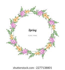 Vector decorative frame with watercolor spring flowers. For decor, records, congratulations, postcards.