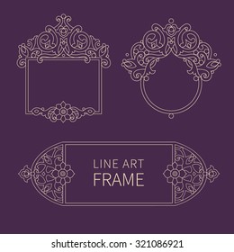 Vector decorative frames in Eastern style. Elegant element for design template. Outline floral border. Line art decor for birthday and greeting card, wedding invitation, Thank you message.