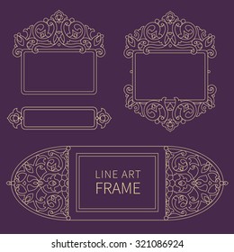 Vector decorative frames in Eastern style. Elegant element for design template. Outline floral border. Line art decor for birthday and greeting card, wedding invitation, Thank you message.
