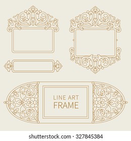 Vector decorative frames in Eastern style. Elegant element for design template. Outline floral border. Line art decor for birthday and greeting card, wedding invitation, thank you message.