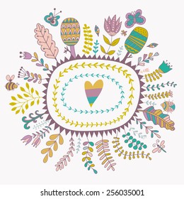 Vector decorative frames and leaf. Spring elements. Floral doodles.