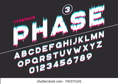 Vector decorative futuristic font design, alphabet, typeface, shadow, color swatches Vector illustration