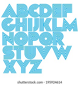 Vector decorative geometric font. Modern type made of concentric lines