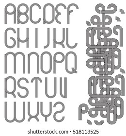 Vector decorative geometric font. Modern type made of concentric lines