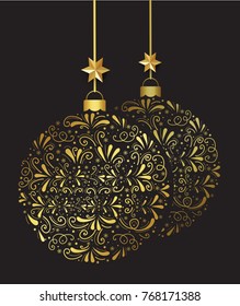 Vector decorative gold christmas balls with stars