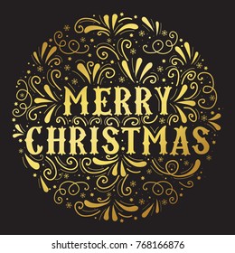 Vector decorative gold circle christmas lettering. Christmas greeting card