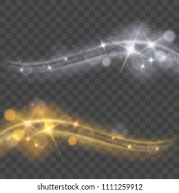Vector decorative gold and silver glitter abstract wave isolated on transparent background
