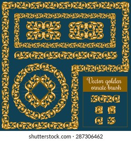 Vector decorative golden ornate design elements and brush for illustrator