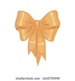 Vector decorative golden silk bow or ribbon isolated on white background. 
For hair decoration, celebration party items, gift packaging on Christmas or Birthday, present cards and luxury wrap pack.