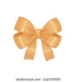 Vector decorative golden silk bow or ribbon isolated on white background. 
For hair decoration, celebration party items, gift packaging on Christmas or Birthday, present cards and luxury wrap pack.