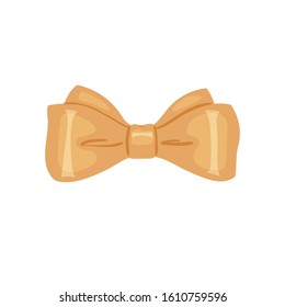 Vector decorative golden silk bow or ribbon isolated on white background. 
For hair decoration, celebration party items, gift packaging on Christmas or Birthday, present cards and luxury wrap pack.