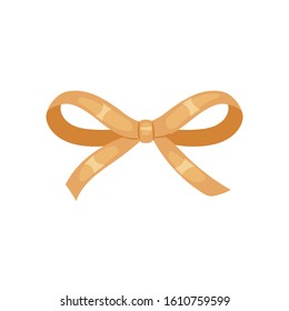Vector decorative golden silk bow or ribbon isolated on white background. 
For hair decoration, celebration party items, gift packaging on Christmas or Birthday, present cards and luxury wrap pack.