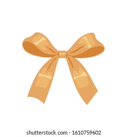 Vector decorative golden silk bow or ribbon isolated on white background. 
For hair decoration, celebration party items, gift packaging on Christmas or Birthday, present cards and luxury wrap pack.
