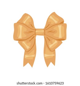 Vector decorative golden silk bow or ribbon isolated on white background. 
For hair decoration, celebration party items, gift packaging on Christmas or Birthday, present cards and luxury wrap pack.