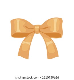Vector decorative golden silk bow or ribbon isolated on white background. 
For hair decoration, celebration party items, gift packaging on Christmas or Birthday, present cards and luxury wrap pack.