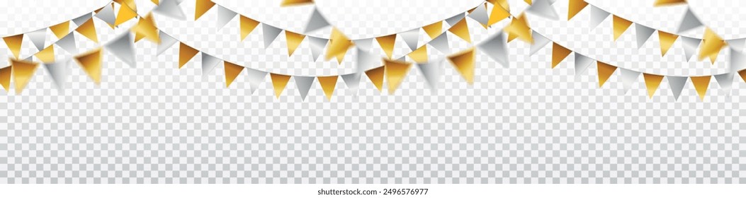 Vector decorative golden and silver garland - celebration, party, christmas seamless pattern