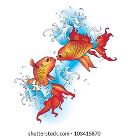 Pez dorado decorativo vectorial al estilo tatuado
