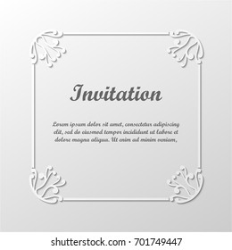 Vector decorative gray frame. Elegant element for design template with place for text. Floral border. Lace decor for birthday and greeting card, wedding invitation.
