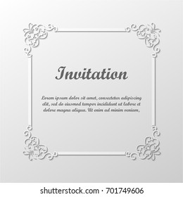 Vector decorative gray frame. Elegant element for design template with place for text. Floral border. Lace decor for birthday and greeting card, wedding invitation.