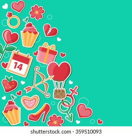 Vector decorative green background for Valentine's day. Flat design style.
