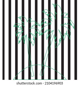 Vector decorative green silhouette of tree on black and white background. textile, fabric, design, backdrop