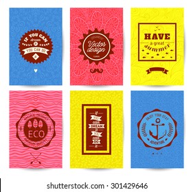  Vector decorative greeting card or invitation design. Set of patterns.   Quotation lettering, badge