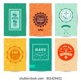  Vector decorative greeting card or invitation design. Set of patterns.  Quotation lettering, badge