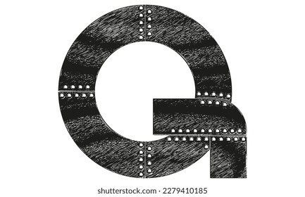Vector decorative grunge font.Letter with riveted metal sheets.