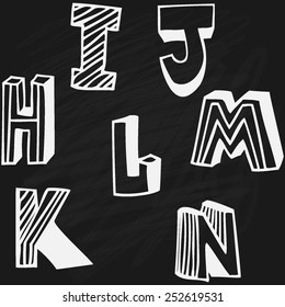 Vector decorative hand drawn alphabet on chalkboard. Elements for design. Isolated.