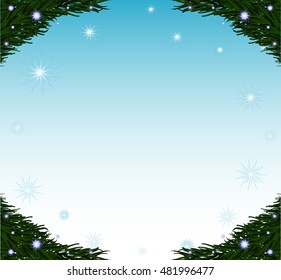 Vector decorative Happy New Year frame with fir branches and snowflakes