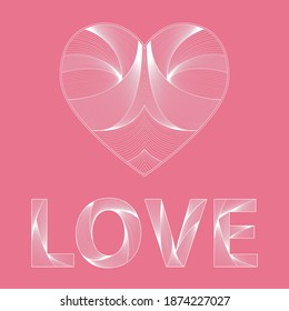 Vector decorative heart inscription love on pink background. Weaving threads. Valentine's Day