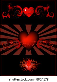 corazones decorativos vectoriales en fondo negro