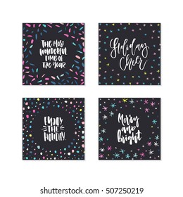 Vector decorative holiday card collection with hand lettering elements. Christmas and New Year greeting card templates.
