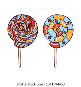 Vector decorative illustration for basketball. Sweet lollipops for the holidays.