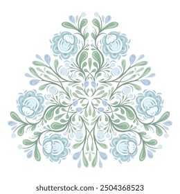 Vector decorative illustration of floral mandala isolated on white background. Ornate floral circle clip art with foliage for invitations, cards and stickers