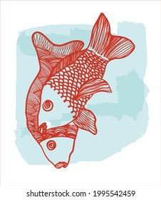 vector decorative illustration of japanese carps, suitable for design of clothes, textiles, advertising