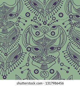 Vector decorative image of a cat's head. Ornament. Emblem. Tattoo.seamless pattern