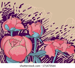 Vector decorative image peony flowers