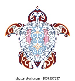 Vector decorative image of the turtle in the style of the Hawaiian national pattern. Hawaiian tattoo. Isolated.