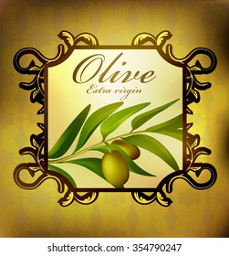 Vector decorative label olive brunch vintage style