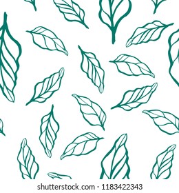 Vector decorative leaf seamless pattern. Tropical leaves. Green color