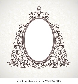 Vector decorative line art frame for design template. Elegant element for design in Eastern style, place for text. Black outline floral border. Lace illustration for invitations and greeting cards.