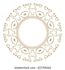 Vector decorative line art frame for design template. Elegant element for design in Eastern style, place for text. Golden outline floral border. Lace illustration for invitations and greeting cards
