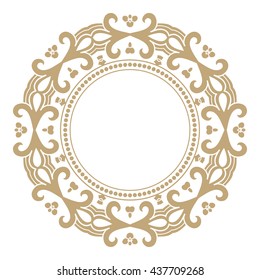 Vector decorative line art frame for design template. Elegant element for design in Eastern style, place for text. Golden outline floral border. Lace illustration for invitations and greeting cards