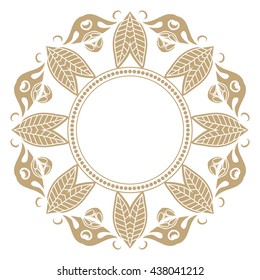 Vector decorative line art frame for design template. Elegant element for design in Eastern style, place for text. Golden outline floral border. Lace illustration for invitations and greeting cards