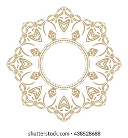 Vector decorative line art frame for design template. Elegant element for design in Eastern style, place for text. Golden outline floral border. Lace illustration for invitations and greeting cards