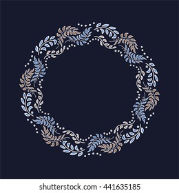 Vector decorative line art frame on black background. Element for design in Eastern style, place for text. Outline floral border. Lace decor for invitations, greeting cards, certificate.