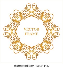Vector decorative line art frame for design template. Element for design in Eastern style, place for text. Brown outline floral border. Lace decor for invitations, greeting cards, certificate.