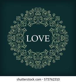 Vector decorative line art frame for design template. Luxury round floral ornament. Elegant decor for wedding invitations, greeting cards, certificate, thank you message. Vector logo template. 