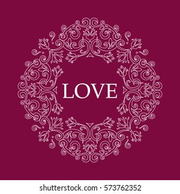 Vector decorative line art frame for design template. Luxury round floral ornament. Elegant decor for wedding invitations, greeting cards, certificate, thank you message. Vector logo template. 